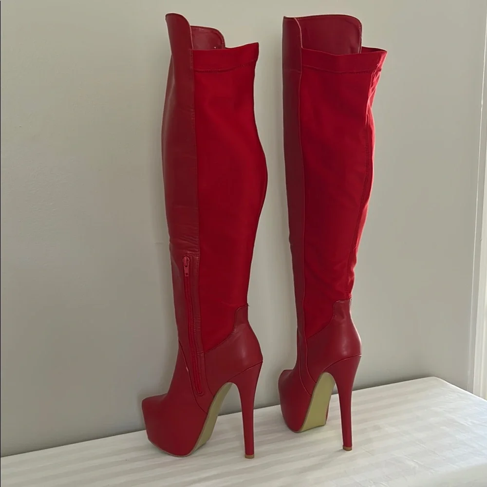 Ami Club Wear Red Over-the-Knee Women's Boots - Picture 9 of 16